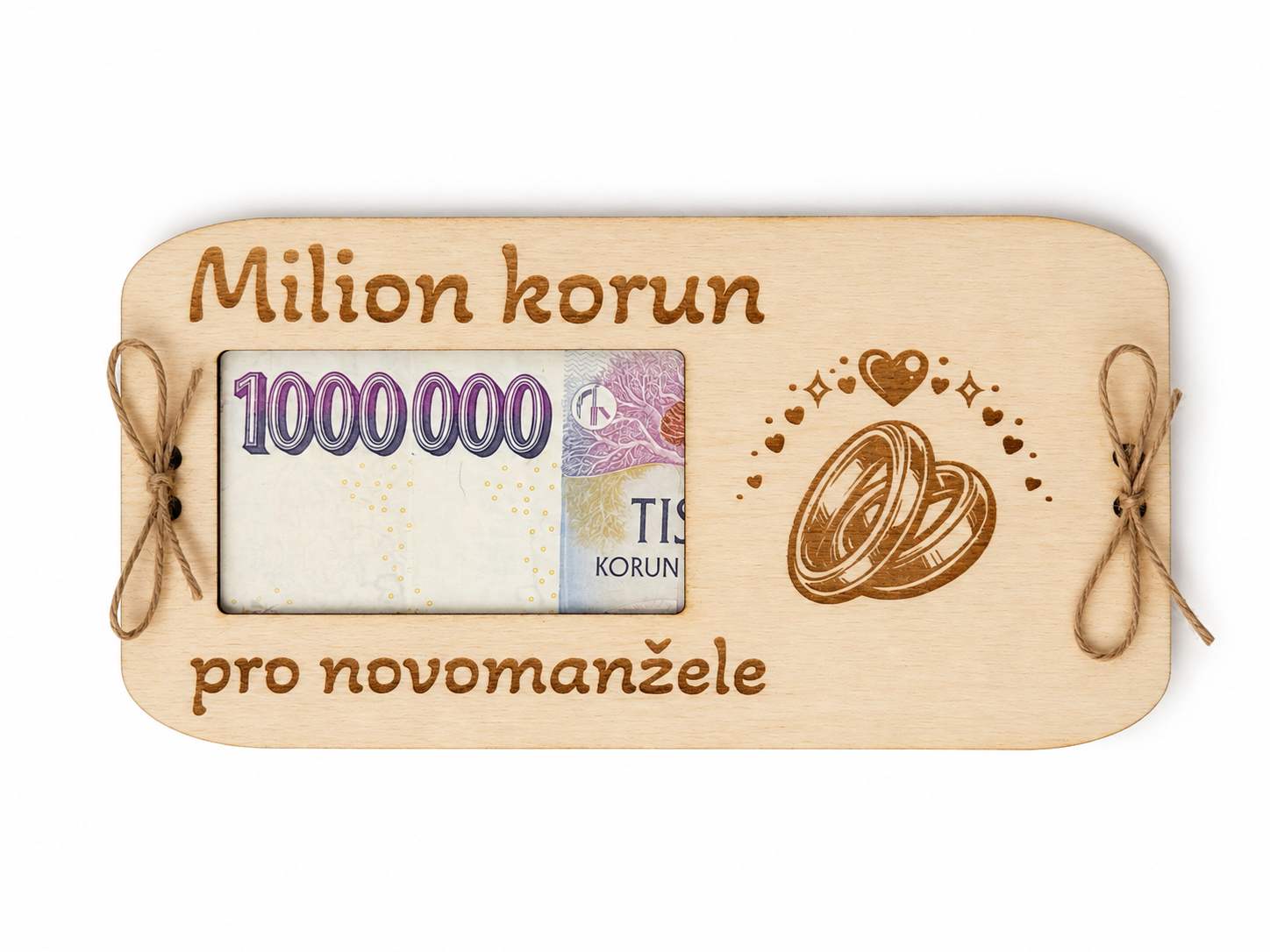 Dřevěná obálka na peníze – Milion korun pro novomanžele